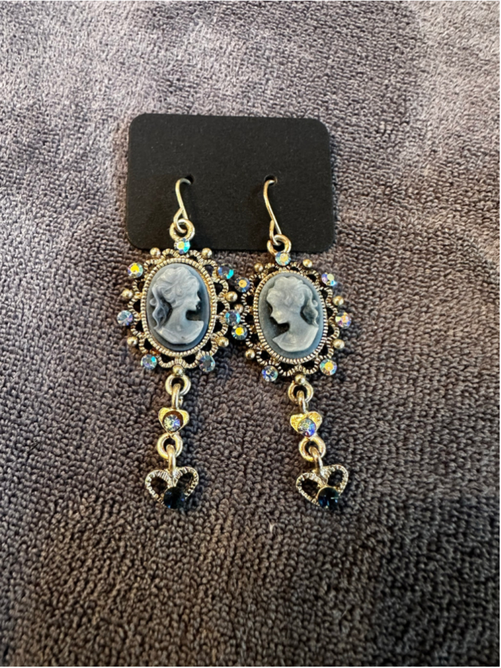 Blue & Gold Cameo Drop Earrings